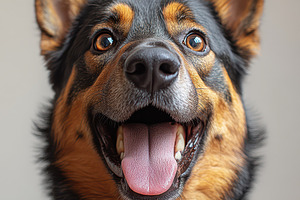Happy Dog Closeup Portrait Black and, an Animal Photo by Pixeness Studio