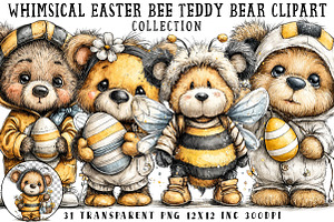 Whimsical Easter Bee Teddy Bear Clip, an Illustration by OK Design