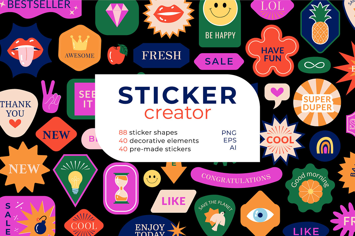 Retro stickers, vector creator, an Object Graphic by Yamurchik (Photo 1 of 8)