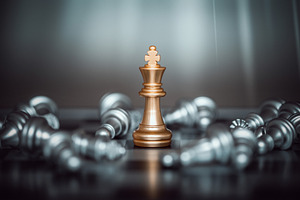 King chess battle on chessboard featuring strategy, challenge, and victory