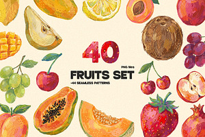 40 Fruits Set + 44 Seamless Patterns
