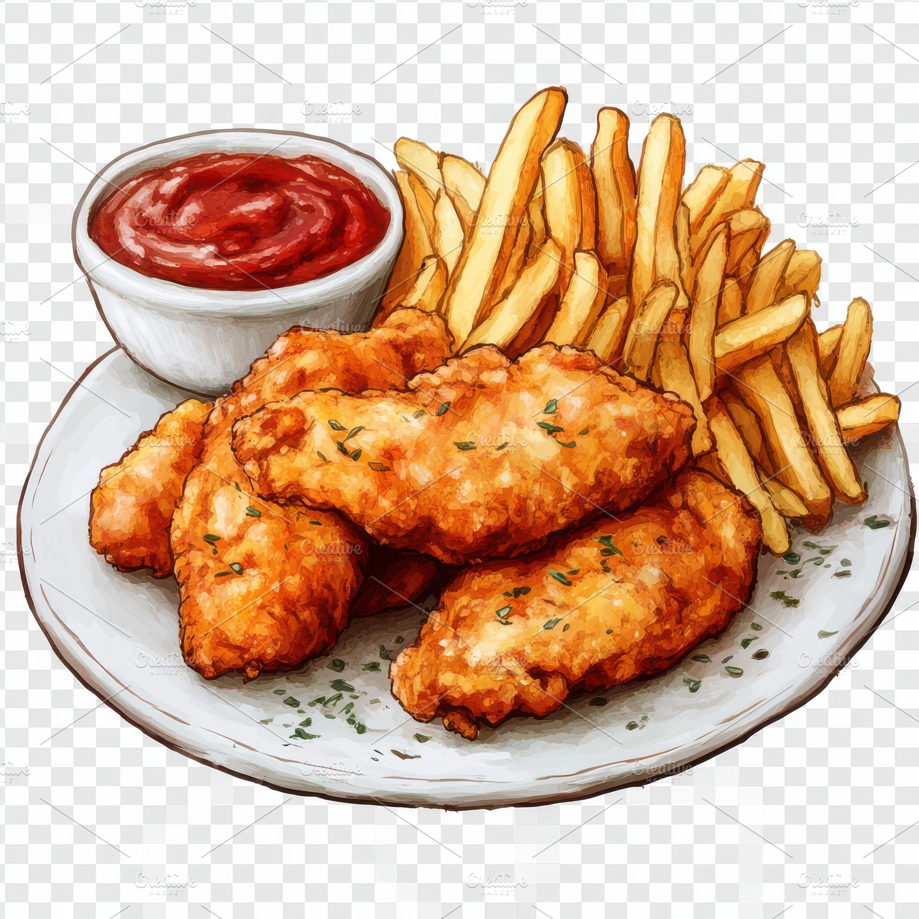 Chicken strips and fries with ketchu, a Food & Drink Photo by Pixeness Studio