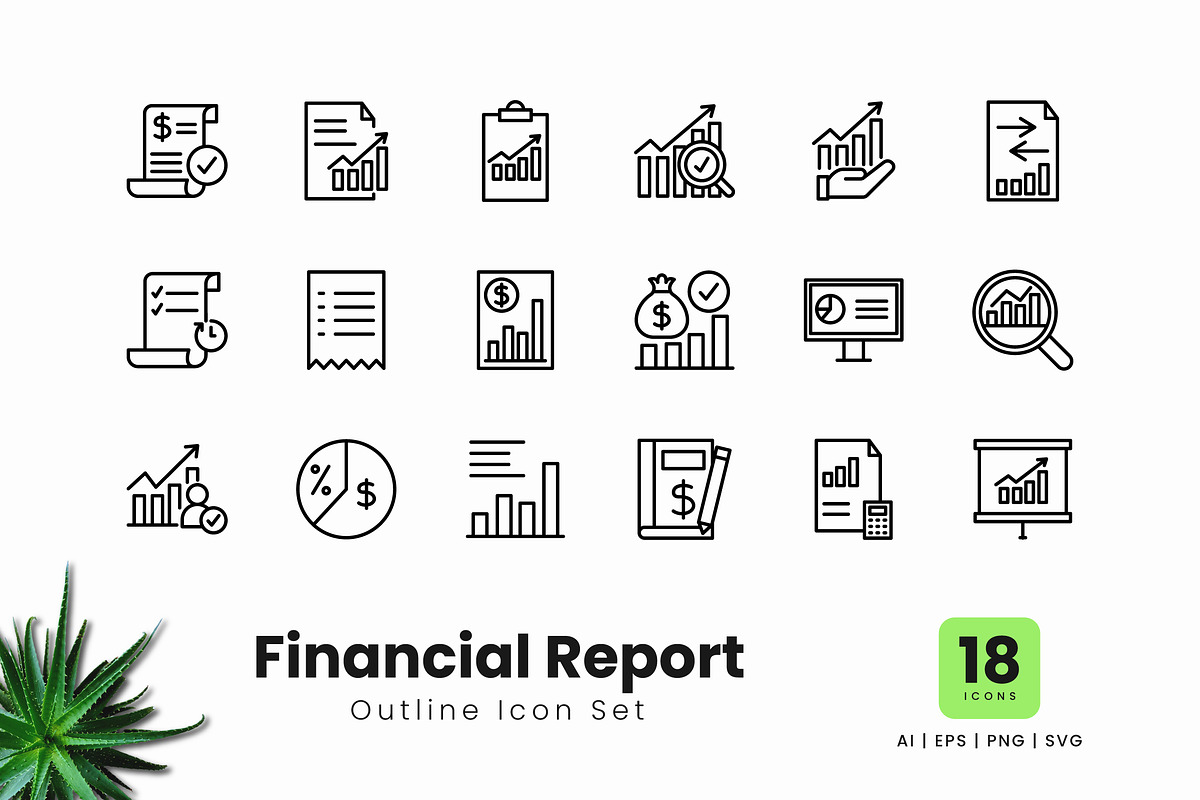 Financial Report Outline Icons, an Outline Icon by Zeer Graphic