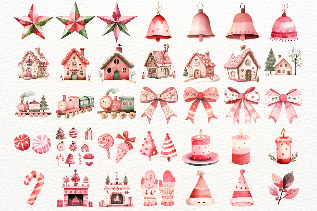 Pink Christmas Watercolor Clipart, a Seasonal Illustration by SugarCloudStudioArt (Photo 4 of 5)