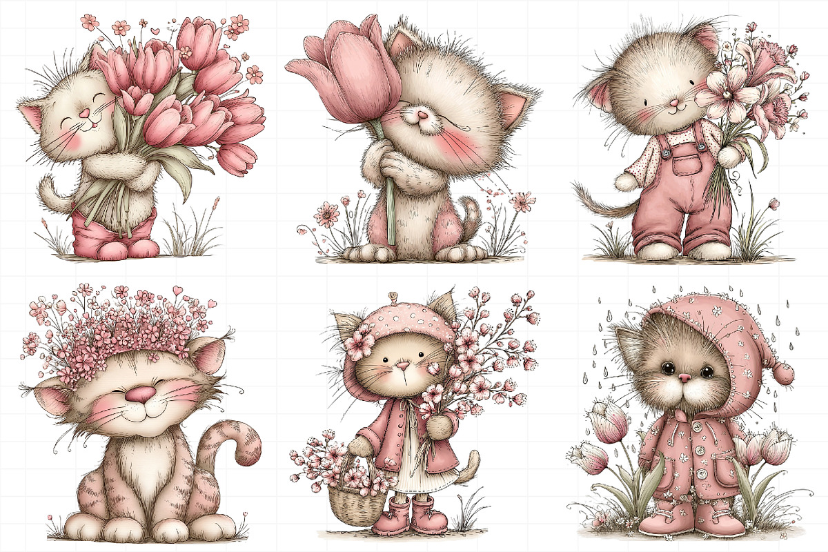 Whimsical Spring Cats Clipart, an Illustration by Daily.Designs (Photo 6 of 6)