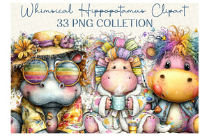 Whimsical Hippopotamus Clipart, an Illustration by DreamCafeArt