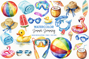 Summer Swimming Clipart, an Illustration by SinaCreation
