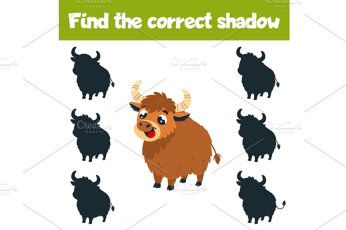 Find correct shadow. Cute cartoon, an Education Illustration by LadadikArt