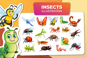 Cute Insect Cartoon Illustration Set