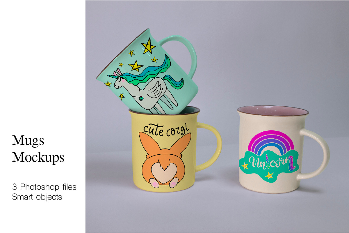 Mugs Mockups. 3 PSD files, a Cups & Container Mockup by Almazova Dolzhenko (Photo 1 of 6)
