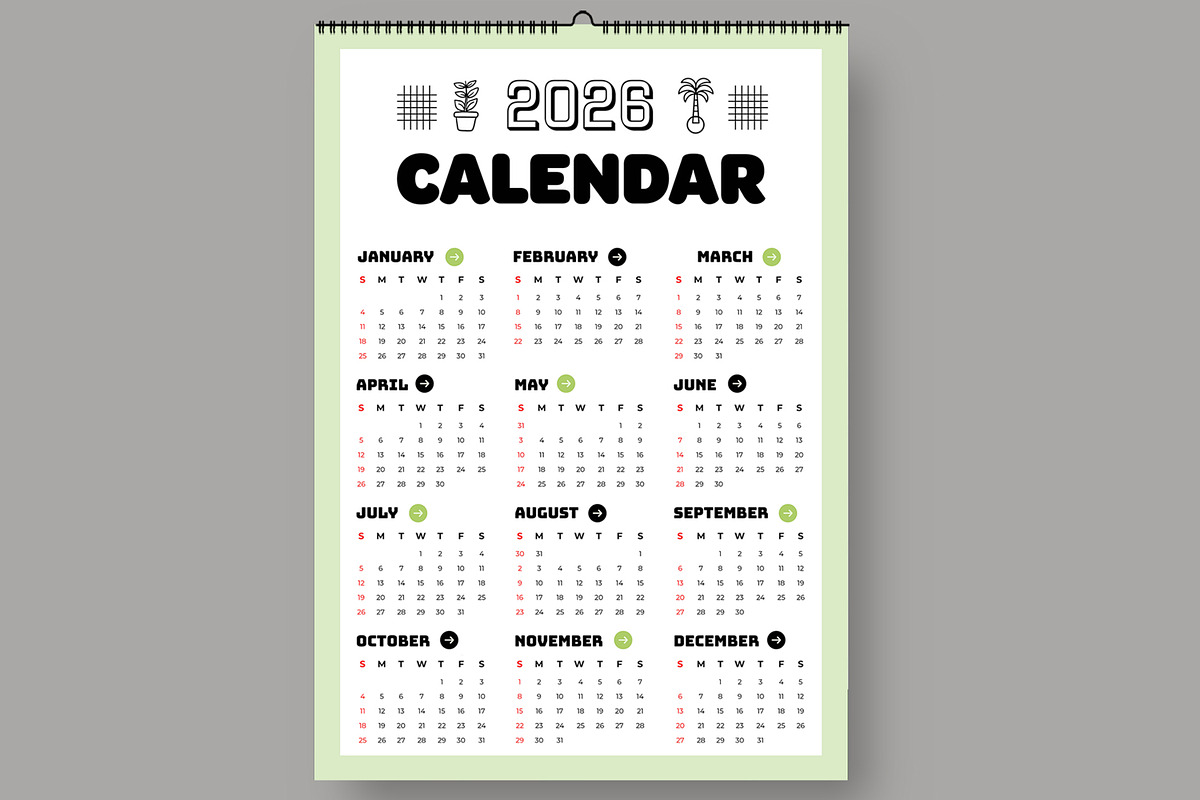 Minimal Yearly 2026 Wall Calendar, a Stationery Template by ContestDesign (Photo 1 of 3)