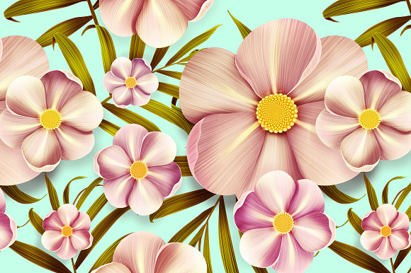 Tropical Anemone Flowers Seamless