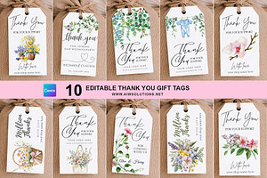 Watercolor flower thank you hang tag
