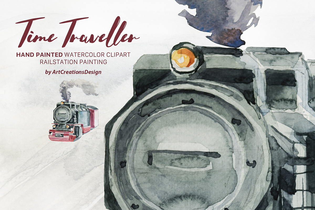 Watercolor Time Traveller Clipart, a Transportation Illustration by ArtCreationsDesign (Photo 7 of 12)