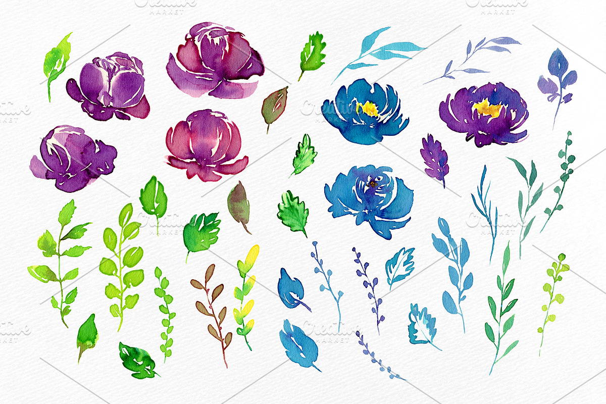 Juicy Bright Watercolor Flowers, a Decorative Illustration by GraphicsDish (Photo 2 of 4)
