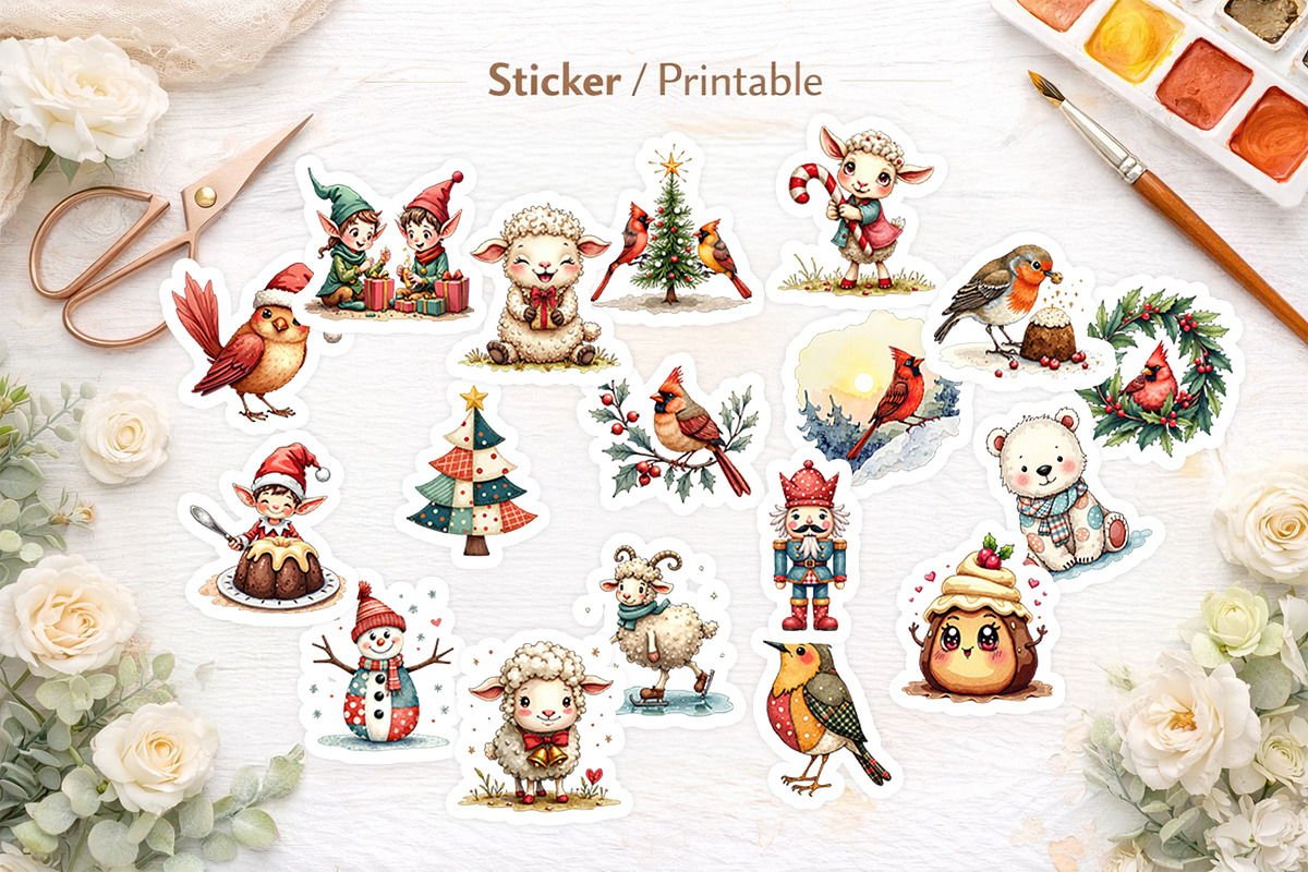Christmas Watercolor Clipart PNG, an Illustration by Artnoy (Photo 5 of 8)