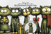 Whimsical Christmas Green Cats Clipa, a Seasonal Illustration by Rose Art (Thumbnail 1 of 6)