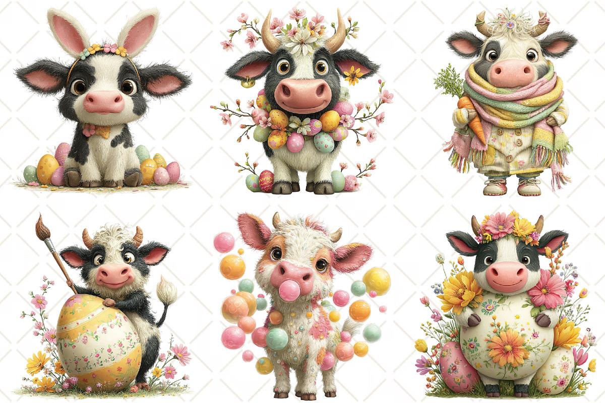Whimsical Easter Cow Clipart, an Illustration by Black Bird Studio (Photo 3 of 5)