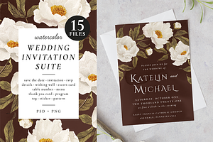 Noble white peonies, an Invitation Template by Helen Halik art