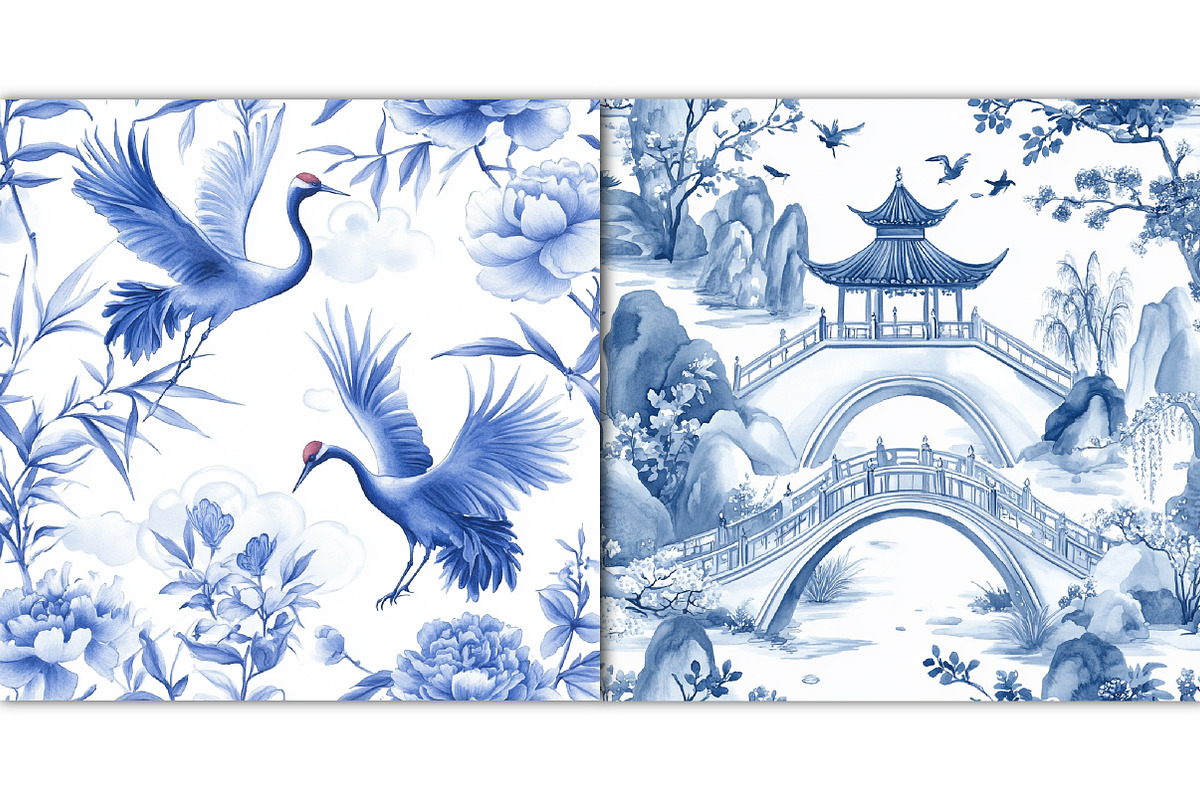 Blue White Chinoiserie Pattern, a Pattern Graphic by Black Bird Studio (Photo 5 of 5)