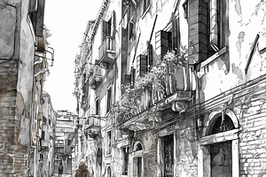 Illustrated scene of a family walk through a charming historical alley, an Illustration by AS photostudio