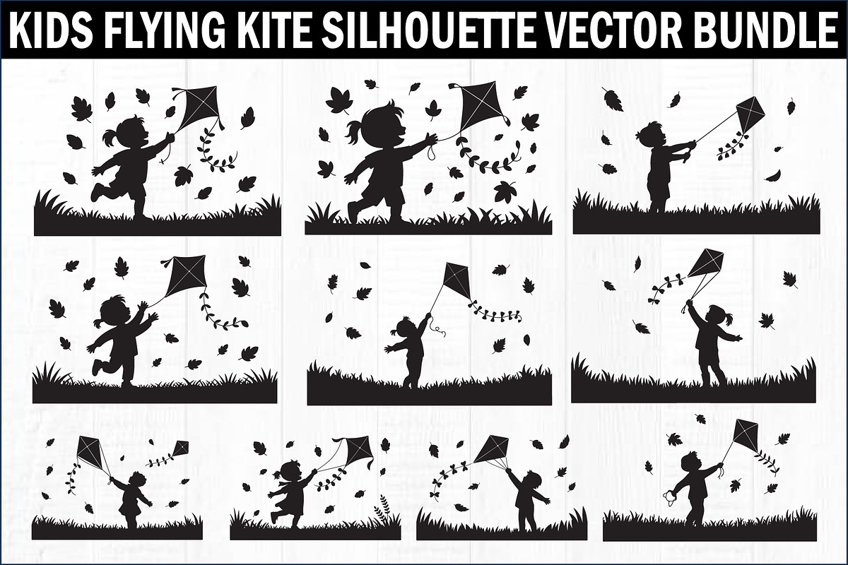 Kids Flying Kite Laser Cut Bundle, an Object Illustration by balal (Photo 1 of 11)