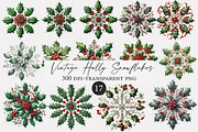 Vintage Holly Snowflakes Clipart, an Illustration by Designworld (Thumbnail 1 of 4)