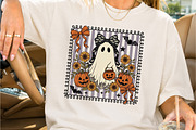 Cute Spooky Ghost with Sunflowers, a Seasonal Illustration by Creative Art (Thumbnail 2 of 3)