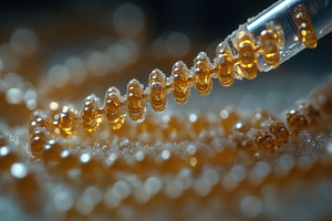 Intricate amber beads captured under, a Photo by Tanuart