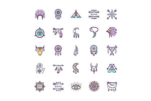 Boho Style RGB Color Icons Set