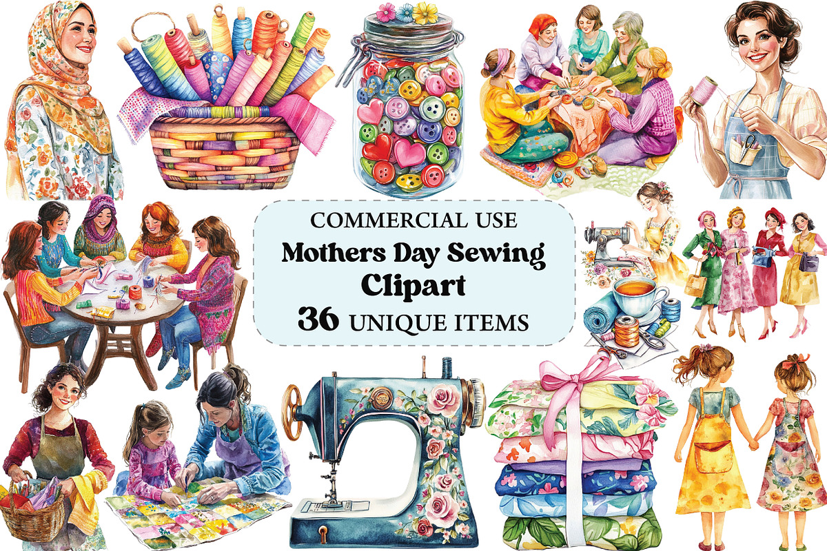 Mothers Day Sewing Clipart, an Illustration by Craft Nest (Photo 1 of 5)