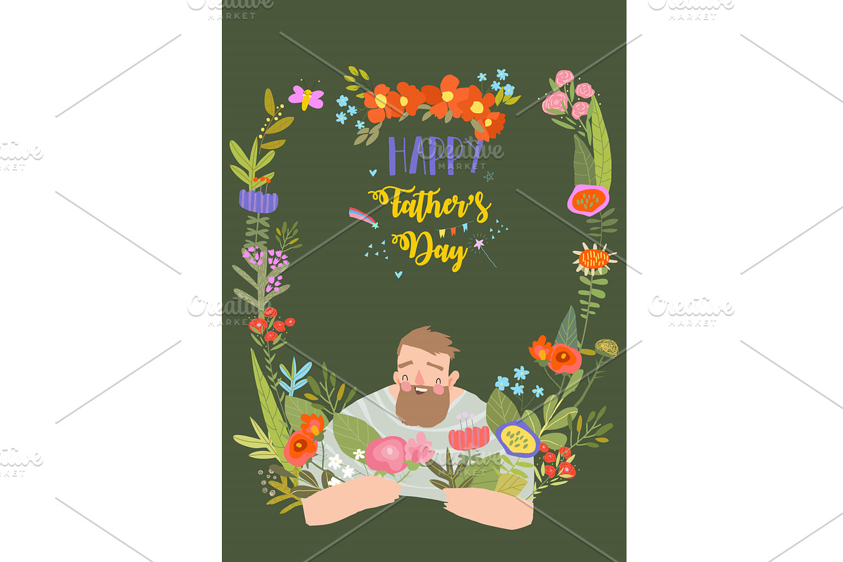 Cartoon Father holding Bouquet of, a Person Illustration by Maria Starus