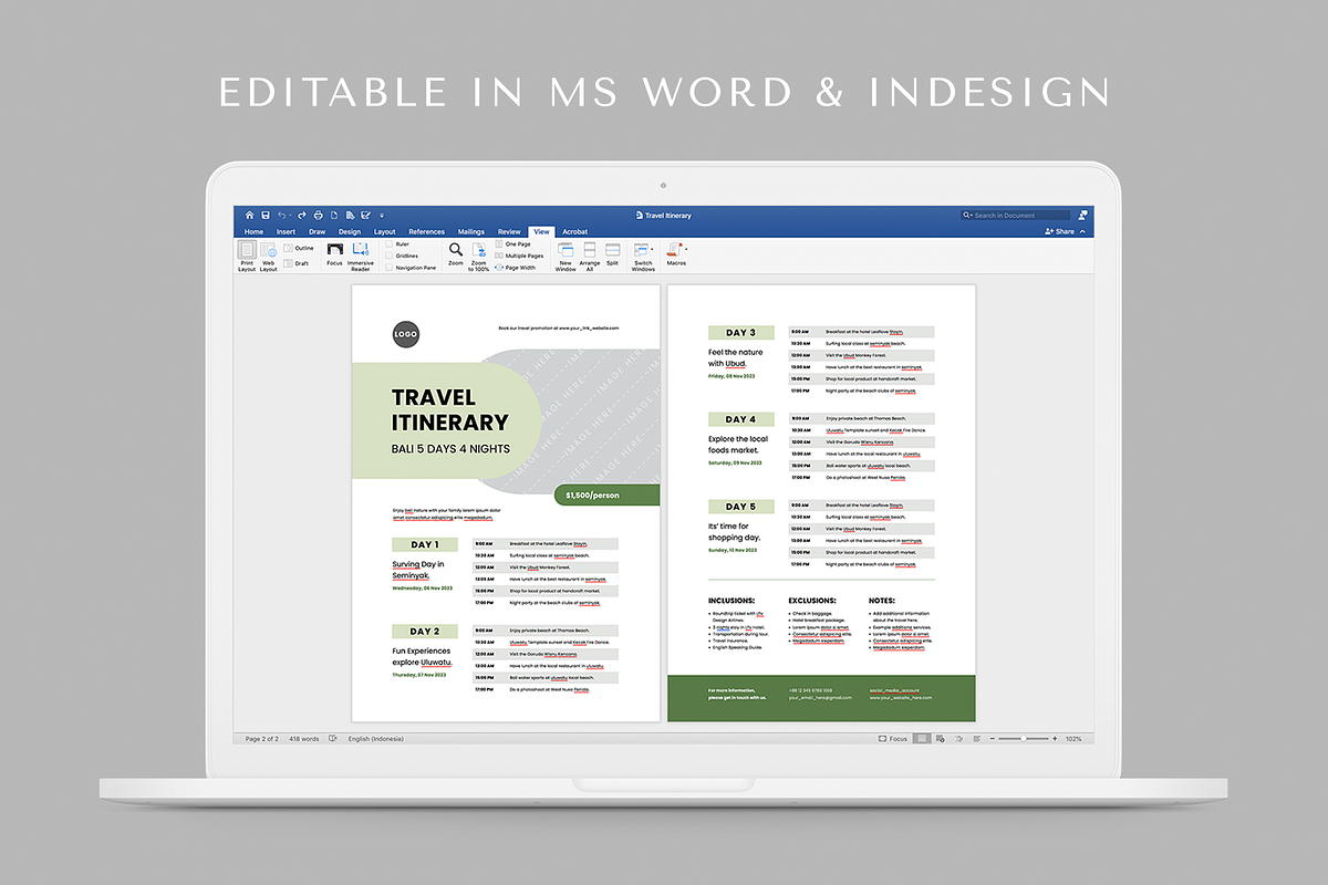 Travel Itinerary | MS Word & Indd, a Flyer Template by Leaflove (Photo 5 of 5)