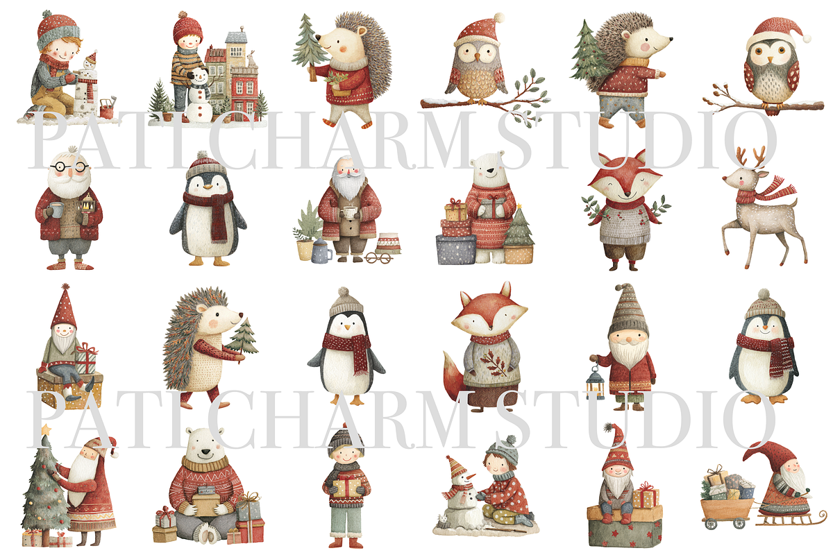 40 Christmas Village Clipart, a Decorative Illustration by Pati Charm Studio (Photo 2 of 8)