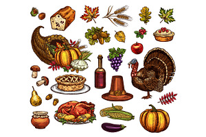 Thanksgiving Day Isolated Vector Icons Set