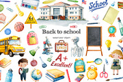 Watercolor Back to school clipart, an Education Illustration by Art and Funny (Thumbnail 1 of 8)