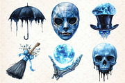 Blue Halloween Watercolor Clipart, an Illustration by Dream Creation (Thumbnail 7 of 7)