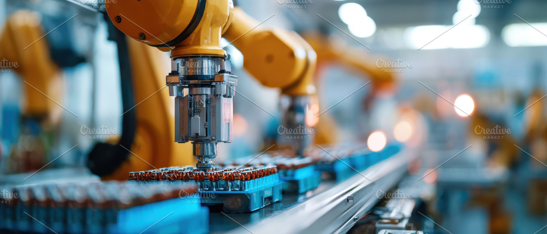 Industrial robotic arms in a factory setting, an Industrial Photo by AlyaAnd