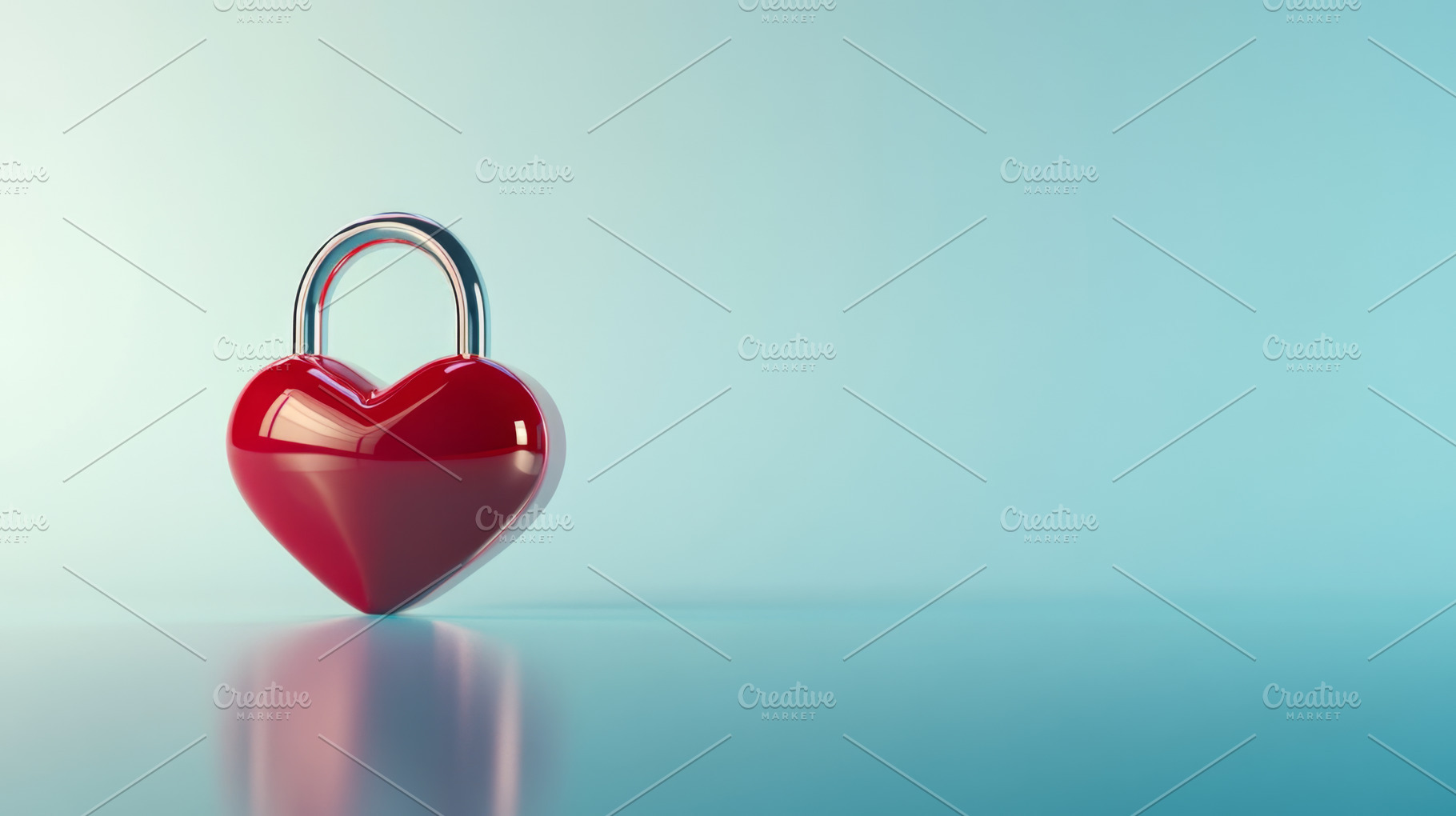 Red Heart-Shaped Padlock on Teal Background, an Abstract Photo by Natalia Klenova's Shop