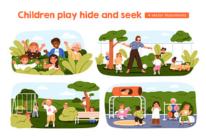 Children play hide and seek game set, a Person Illustration by Good Studio