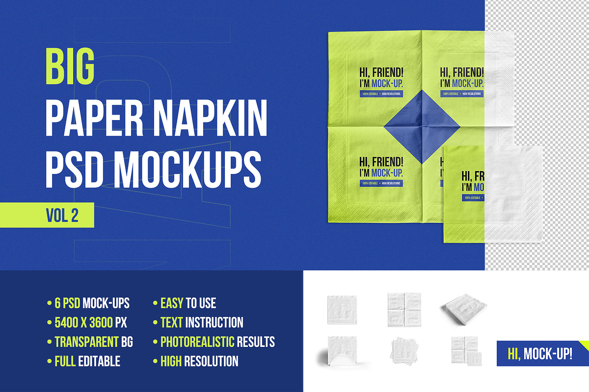 Big Paper Napkin PSD Mockups Vol2, a Product Mockup by Hi, Mock-Up! (Photo 1 of 12)