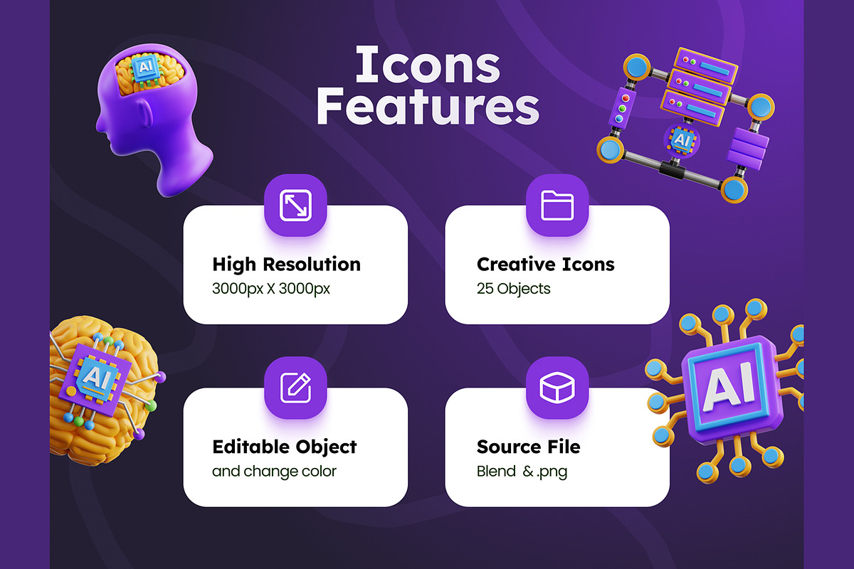 Artificial Intelligence 3D Icons, an Object 3D Model by Rakata Studio (Photo 2 of 7)