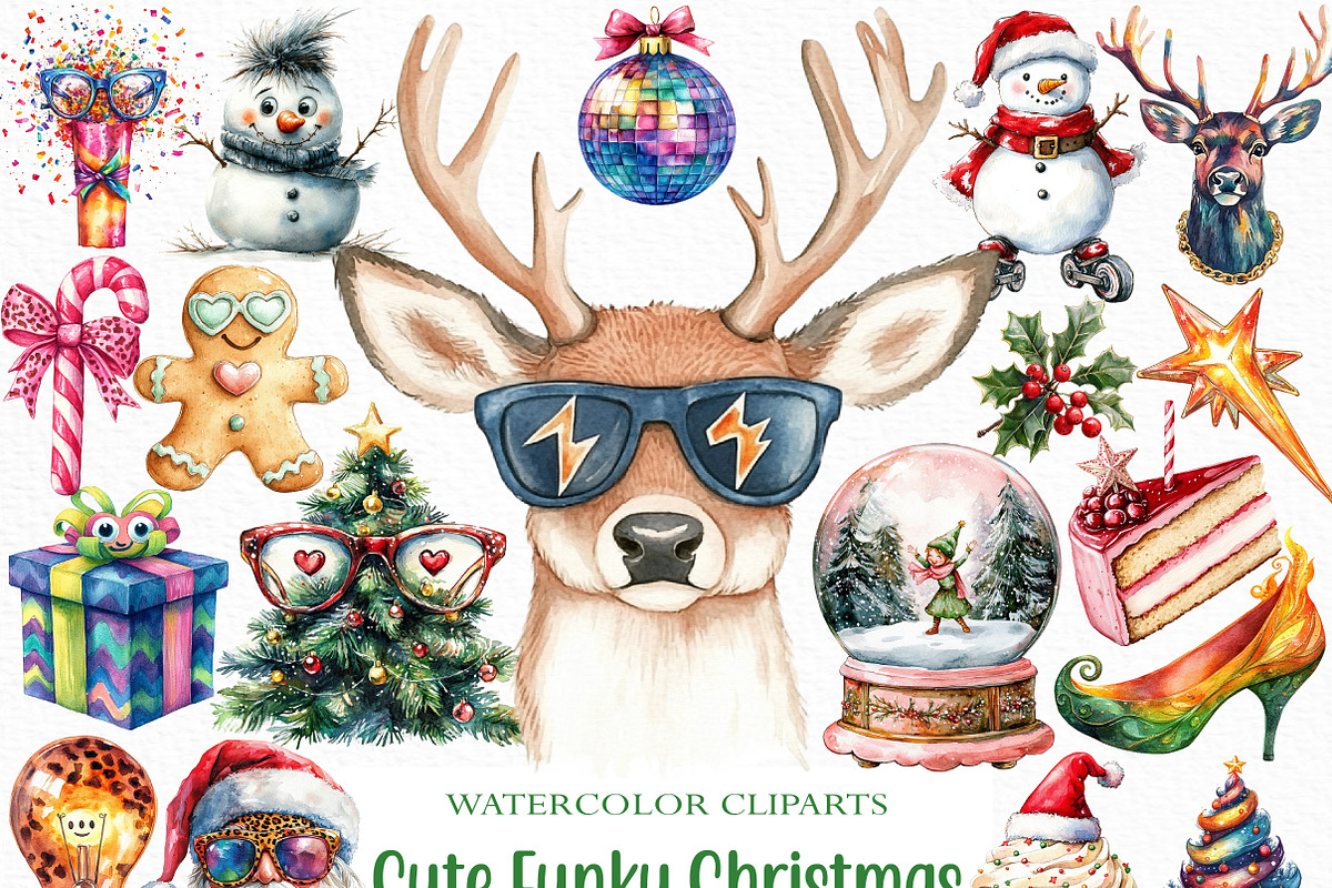 Cute Funky Christmas Clipart Bundle, an Illustration by Craft Nest (Photo 1 of 6)
