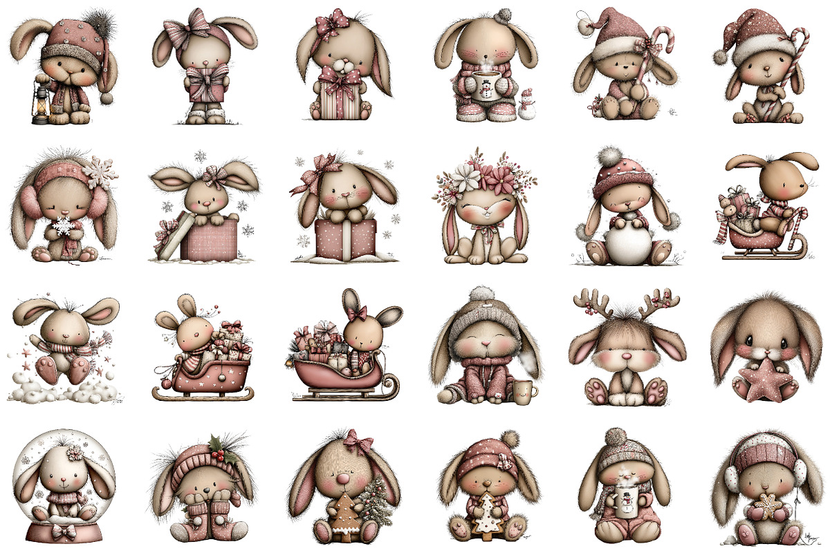 Christmas Bunny Clipart Bundle, an Illustration by Sublimation Artist (Photo 2 of 6)