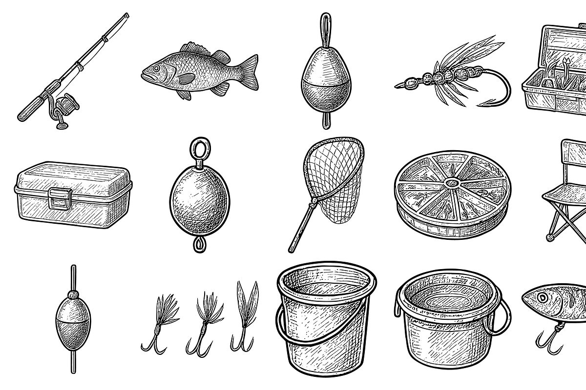 Hand Drawn Fishing Gear Collection, an Illustration by Sempu