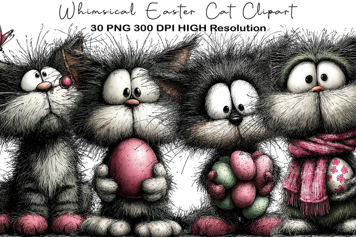 Whimsical Easter Cat Clipart, an Illustration by Black Bird Studio (Photo 1 of 5)