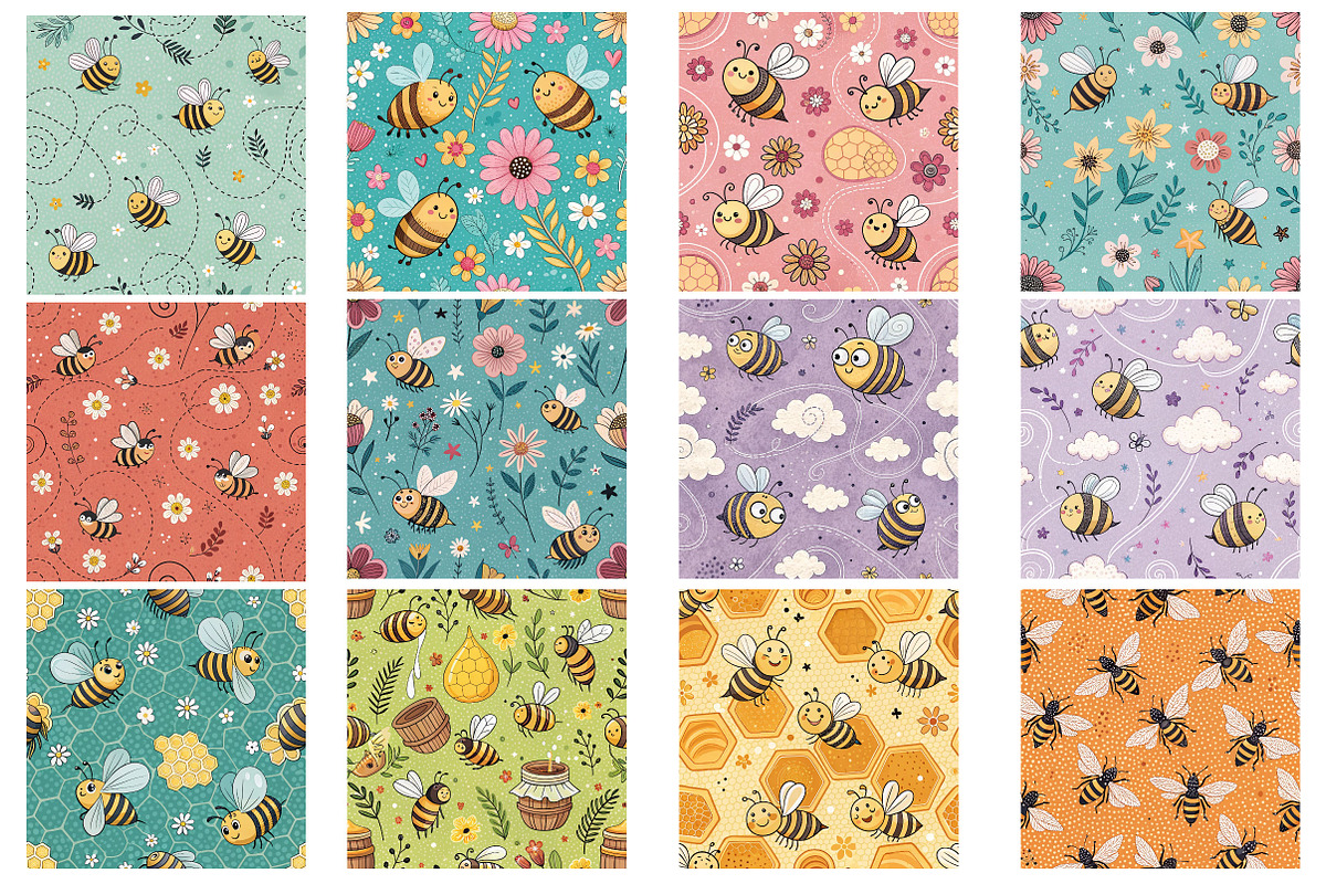 Bees Digital Paper Set - Bumble Bee, a Pattern Graphic by Wow Magic