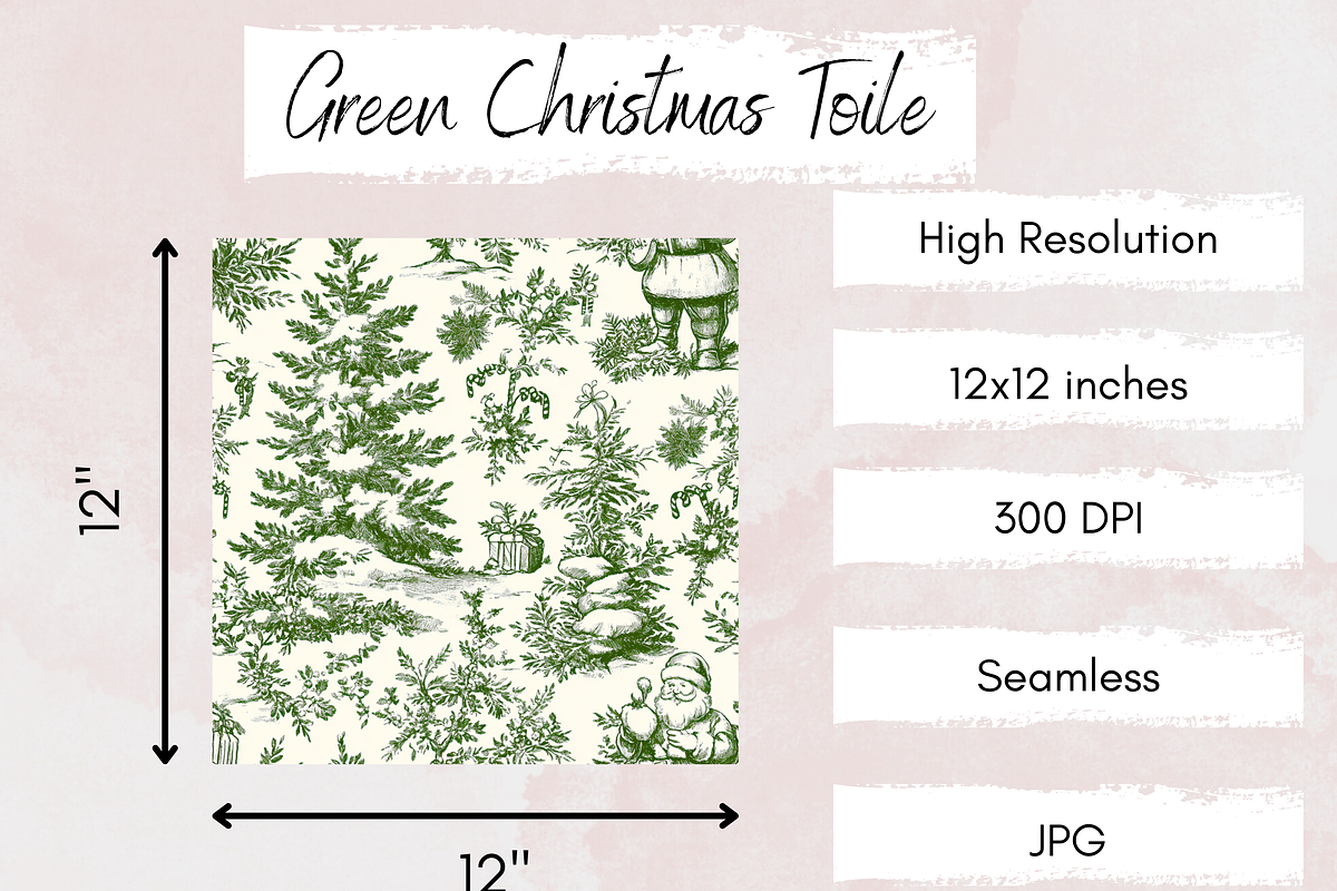 Green Christmas Toile Digital Paper, a Pattern Graphic by Paper & Pattern Studio (Photo 4 of 9)