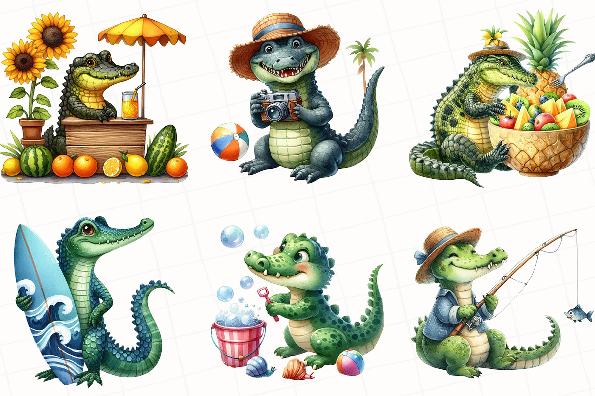 Watercolor Summer Crocodile Clipart, an Illustration by OK Design (Photo 5 of 5)