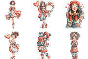 Whimsical Valentine Day Girl Clipart, an Illustration by CraftArtStudio (Thumbnail 4 of 6)